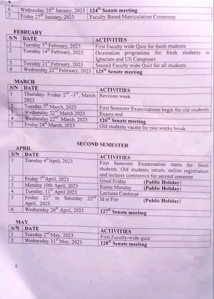 ANSU COOU Academic Calendar For 2022 2023 Micplustech